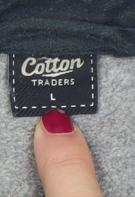 Cotton Traders Men's Grey Long Sleeve Fleece Polo Shirt Size L