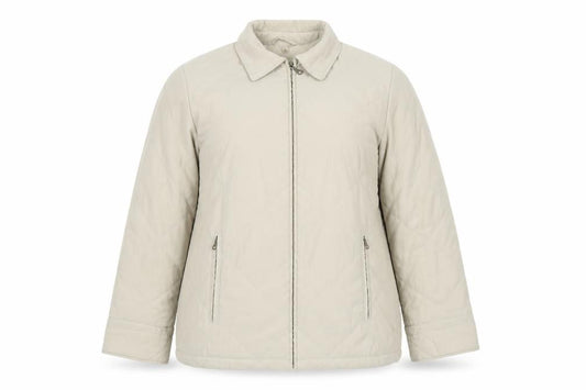Front view of Nuage at Debenhams women’s beige quilted mid-length jacket, size UK 10