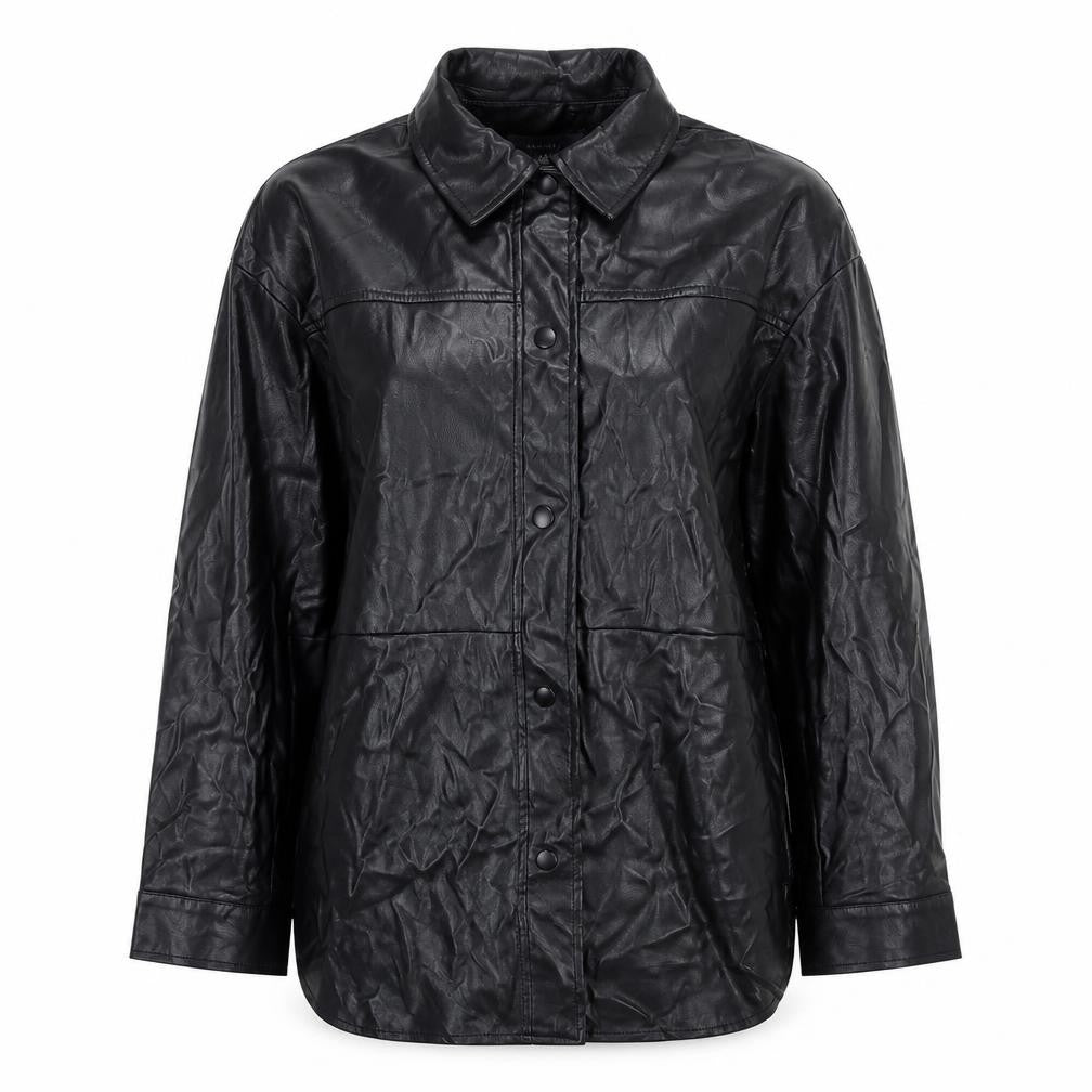 Front view of Primark women’s black faux leather button jacket xs