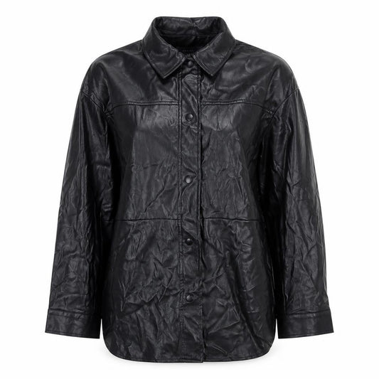 Front view of Primark women’s black faux leather button jacket xs