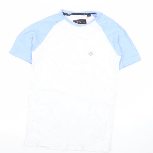 Ted Smith Men's White Blue Short Sleeve Crew Neck Cotton T-Shirt Size S