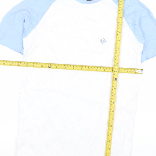 Ted Smith Men's White Blue Short Sleeve Crew Neck Cotton T-Shirt Size S