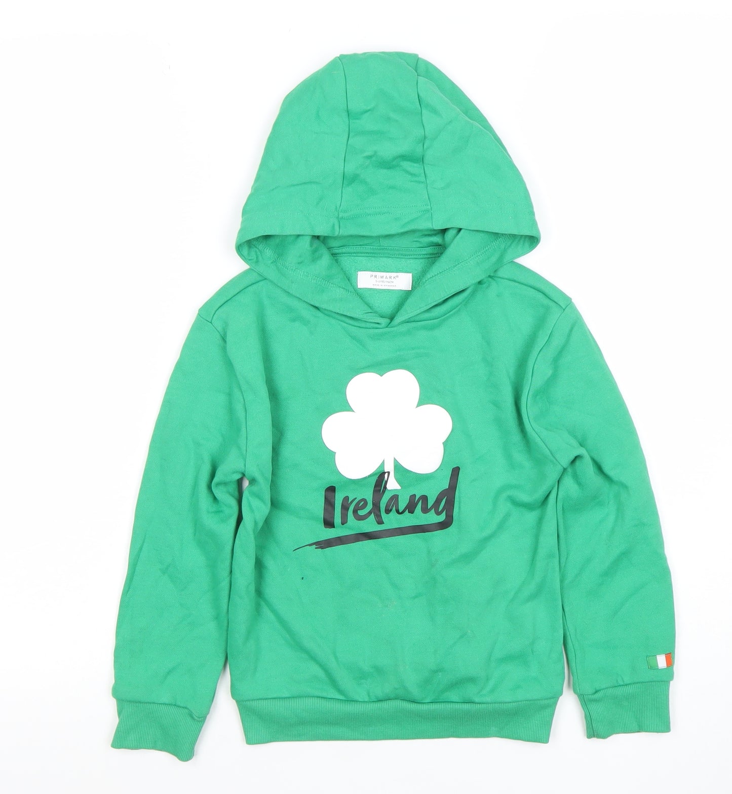 Primark Boys Green Hooded Ireland Pullover Hoodie Size 5-6 Years