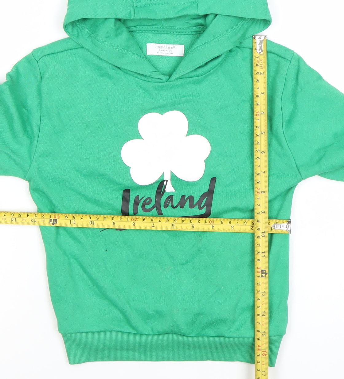 Primark Boys Green Hooded Ireland Pullover Hoodie Size 5-6 Years