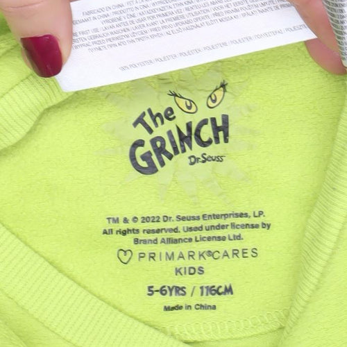 Primark Boys Green The Grinch Long Sleeve Christmas T-Shirt 5-6 Years