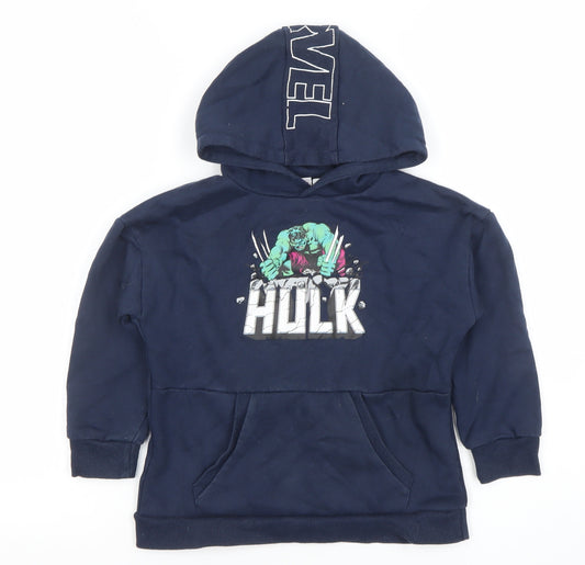 Primark Boys Navy Marvel Hulk Pullover Hoodie 5-6 Years Cotton Blend