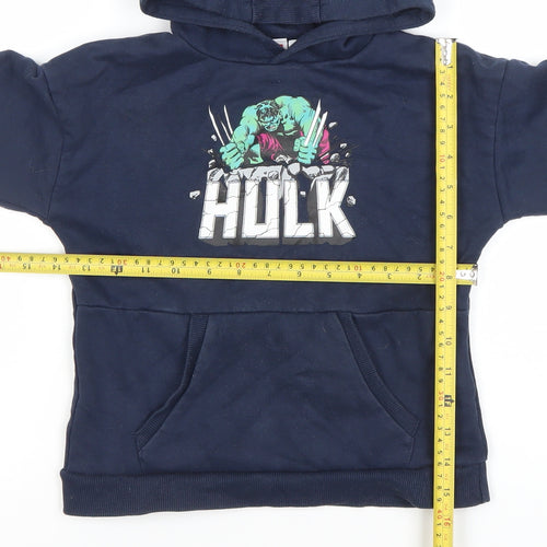 Primark Boys Navy Marvel Hulk Pullover Hoodie 5-6 Years Cotton Blend