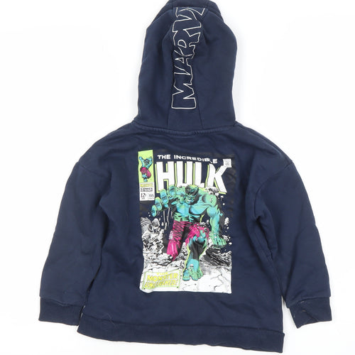 Primark Boys Navy Marvel Hulk Pullover Hoodie 5-6 Years Cotton Blend