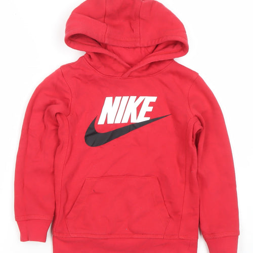 Nike Boys Red Pullover Hoodie 4-5 Years Cotton Blend Logo Graphic