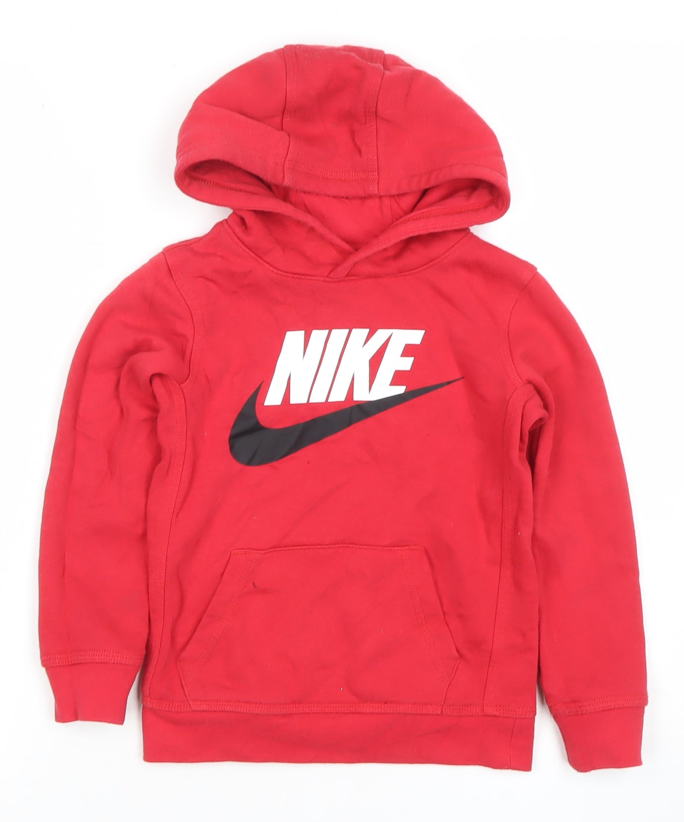 Nike Boys Red Pullover Hoodie 4-5 Years Cotton Blend Logo Graphic