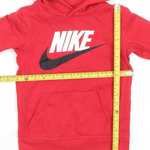 Nike Boys Red Pullover Hoodie 4-5 Years Cotton Blend Logo Graphic