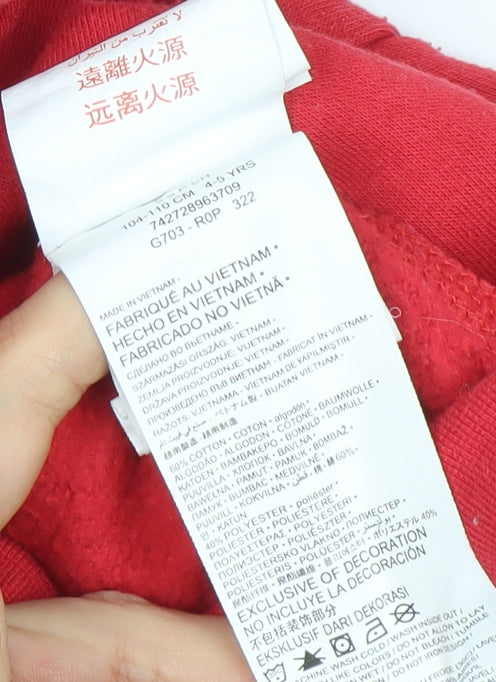 Nike Boys Red Pullover Hoodie 4-5 Years Cotton Blend Logo Graphic