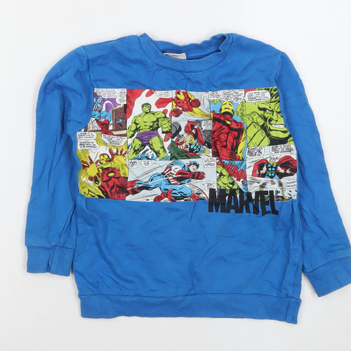Dunnes Stores Boys Blue Marvel Comics Sweatshirt 5-6 Years Cotton Pullover