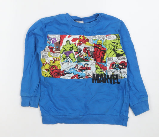 Dunnes Stores Boys Blue Marvel Comics Sweatshirt 5-6 Years Cotton Pullover
