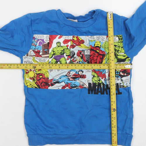 Dunnes Stores Boys Blue Marvel Comics Sweatshirt 5-6 Years Cotton Pullover