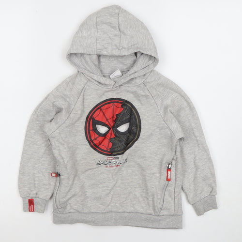 Primark Boys Grey Spider-Man Hoodie 5-6 Years Pullover Marvel Fleece