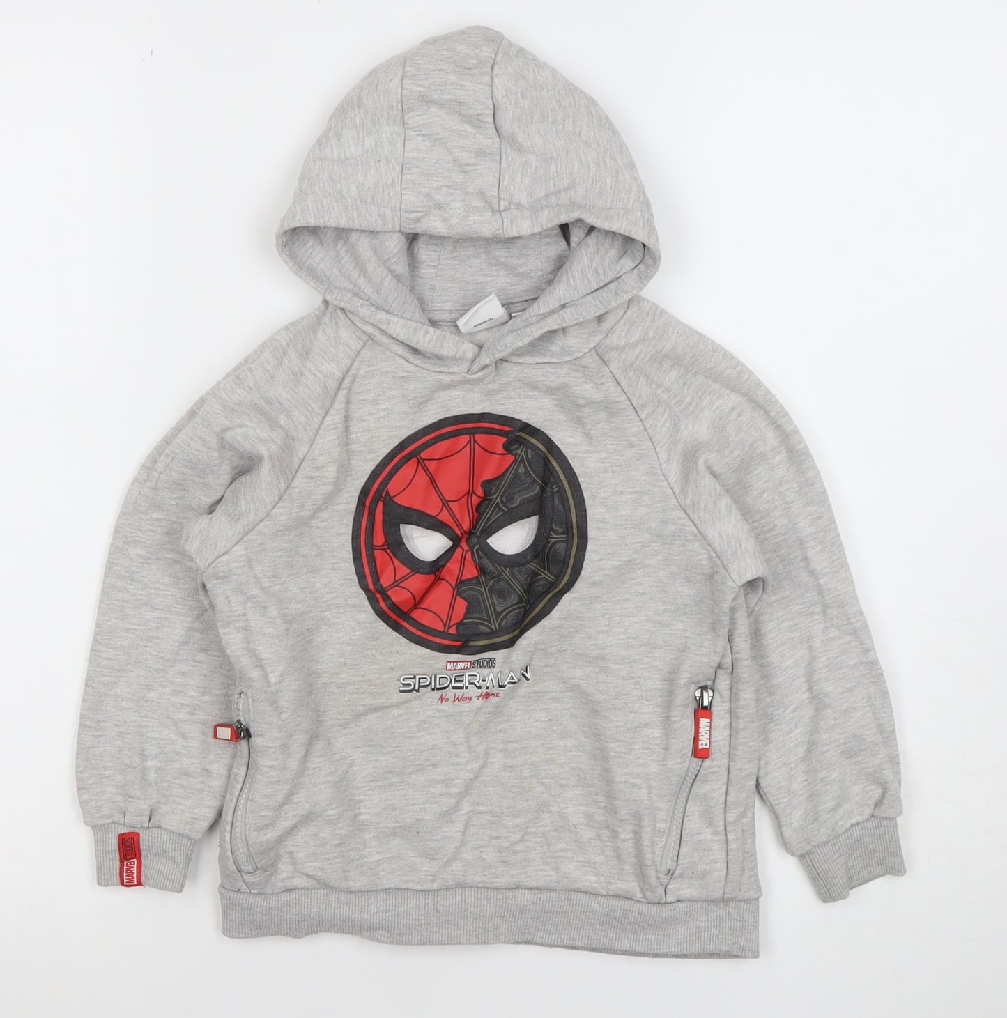 Primark Boys Grey Spider-Man Hoodie 5-6 Years Pullover Marvel Fleece