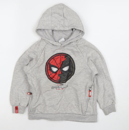Primark Boys Grey Spider-Man Hoodie 5-6 Years Pullover Marvel Fleece