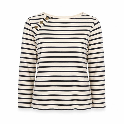MNG Women's White Striped Boat Neck 3/4 Sleeve Cotton Top S