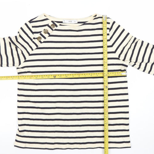 MNG Women's White Striped Boat Neck 3/4 Sleeve Cotton Top S