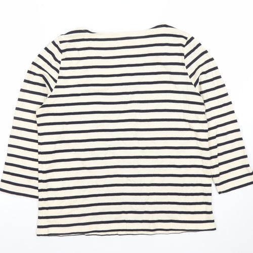 MNG Women's White Striped Boat Neck 3/4 Sleeve Cotton Top S