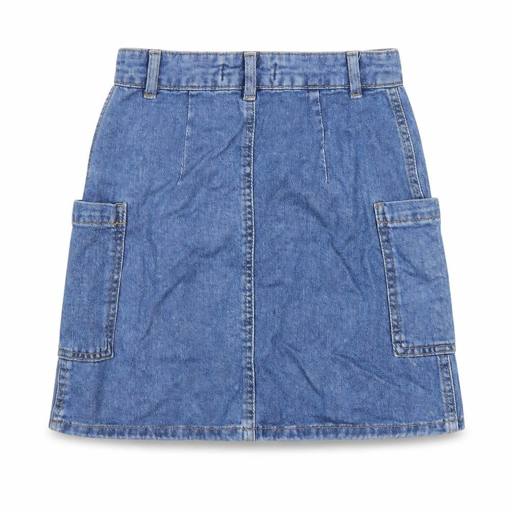 Front view of Denim Co. Women's Blue Denim Cargo Mini Skirt, size 4