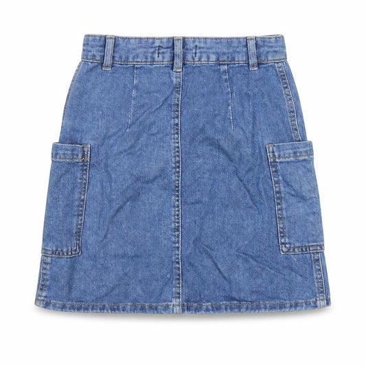 Front view of Denim Co. Women's Blue Denim Cargo Mini Skirt, size 4
