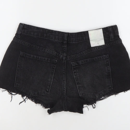 ZARA Women Black Cut-Off Denim Shorts Size XS High Rise