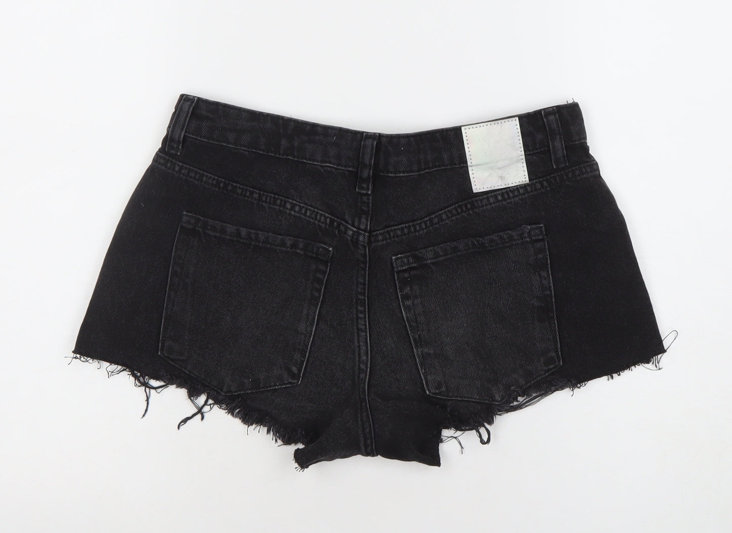 ZARA Women Black Cut-Off Denim Shorts Size XS High Rise