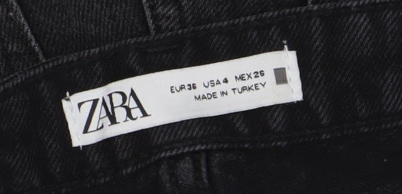ZARA Women Black Cut-Off Denim Shorts Size XS High Rise