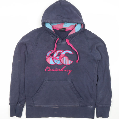 Canterbury Women’s Navy Hoodie Size 14 Cotton Pullover Embroidered Logo