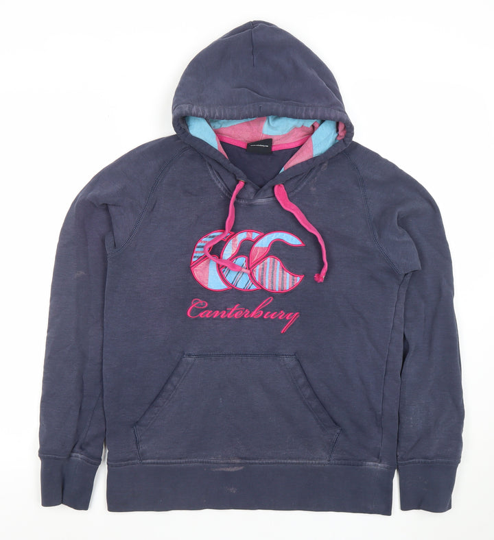 Canterbury Women’s Navy Hoodie Size 14 Cotton Pullover Embroidered Logo