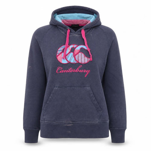 Canterbury Women’s Navy Hoodie Size 14 Cotton Pullover Embroidered Logo