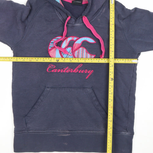 Canterbury Women’s Navy Hoodie Size 14 Cotton Pullover Embroidered Logo