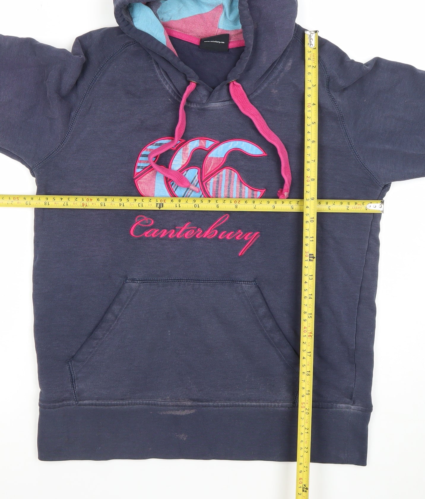 Canterbury Women’s Navy Hoodie Size 14 Cotton Pullover Embroidered Logo