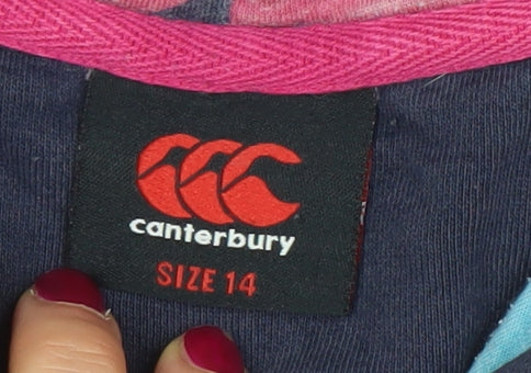 Canterbury Women’s Navy Hoodie Size 14 Cotton Pullover Embroidered Logo