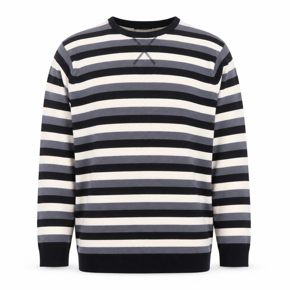 Front view of Precision men’s multicoloured striped crew neck acrylic jumper l