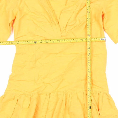 Mango Women's Yellow Fit & Flare Puff Sleeve Short Dress Size 8