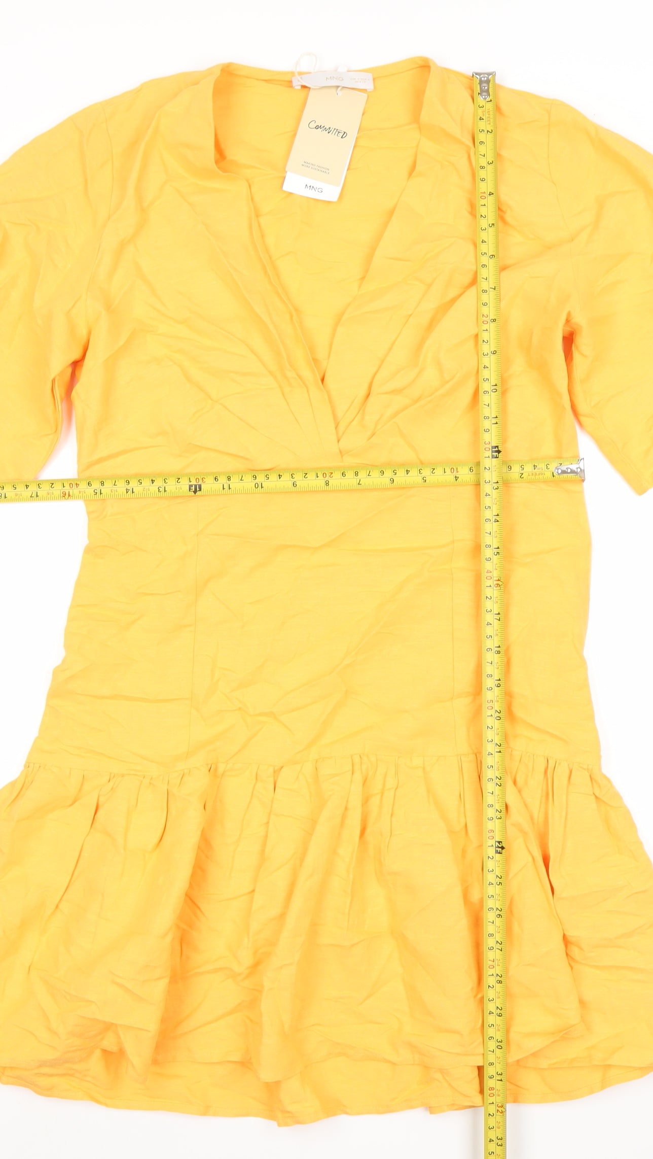 Mango Women's Yellow Fit & Flare Puff Sleeve Short Dress Size 8