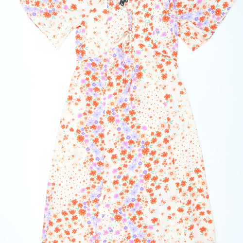 Influence Women’s Multicoloured Floral Midi Fit & Flare Puff Sleeve Dress Size 8