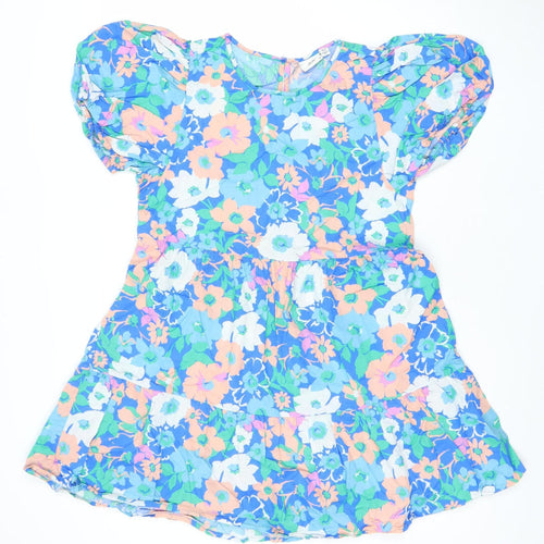 JDY Womens Multicoloured Floral A-Line Cotton Short Sleeve Dress XS