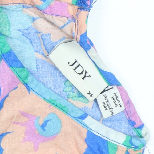 JDY Womens Multicoloured Floral A-Line Cotton Short Sleeve Dress XS