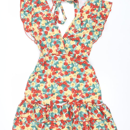 Rebellious Womens Multicoloured Floral Wrap Dress Size 8 Summer Ruffle