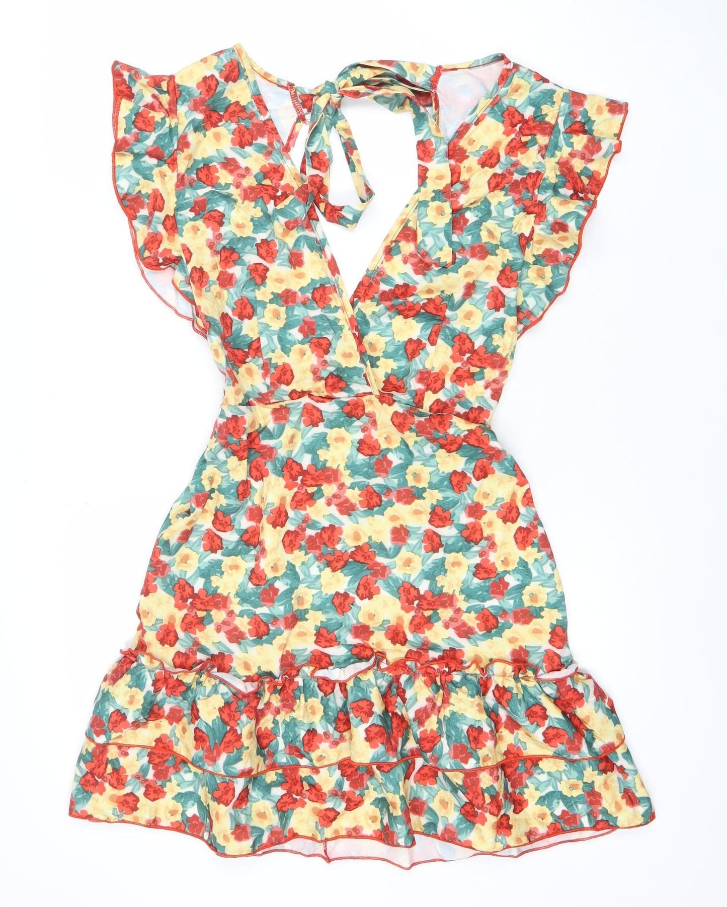Rebellious Womens Multicoloured Floral Wrap Dress Size 8 Summer Ruffle