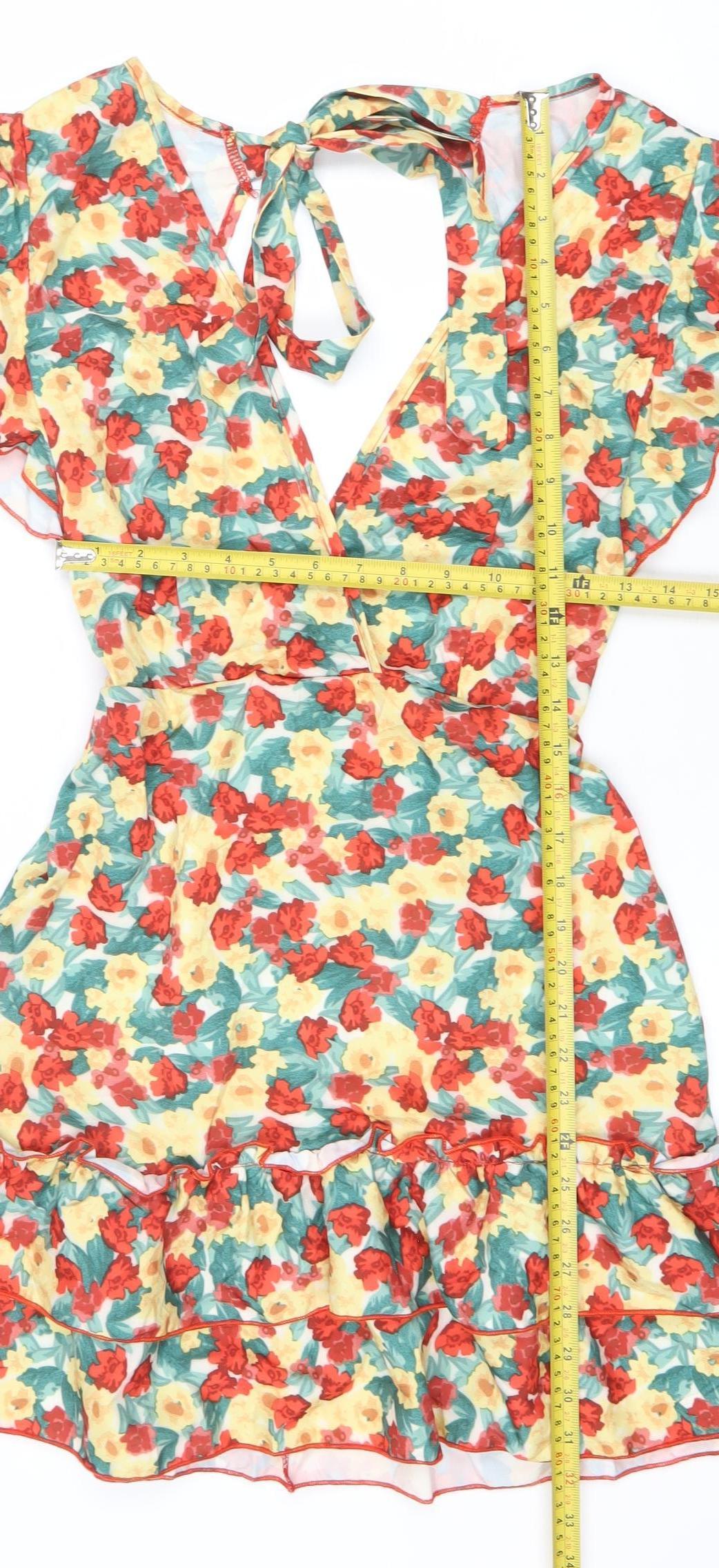 Rebellious Womens Multicoloured Floral Wrap Dress Size 8 Summer Ruffle