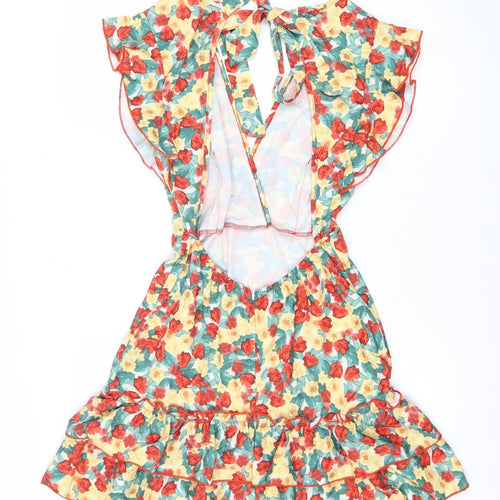 Rebellious Womens Multicoloured Floral Wrap Dress Size 8 Summer Ruffle