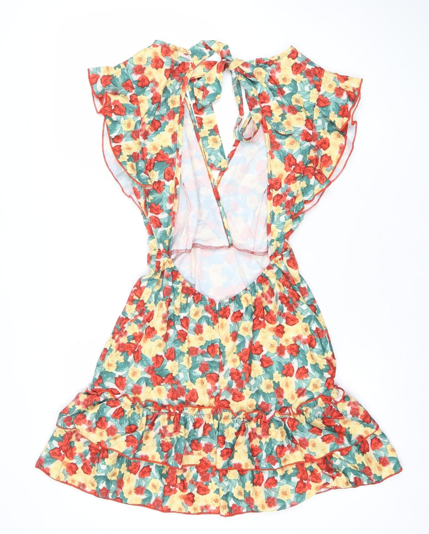 Rebellious Womens Multicoloured Floral Wrap Dress Size 8 Summer Ruffle