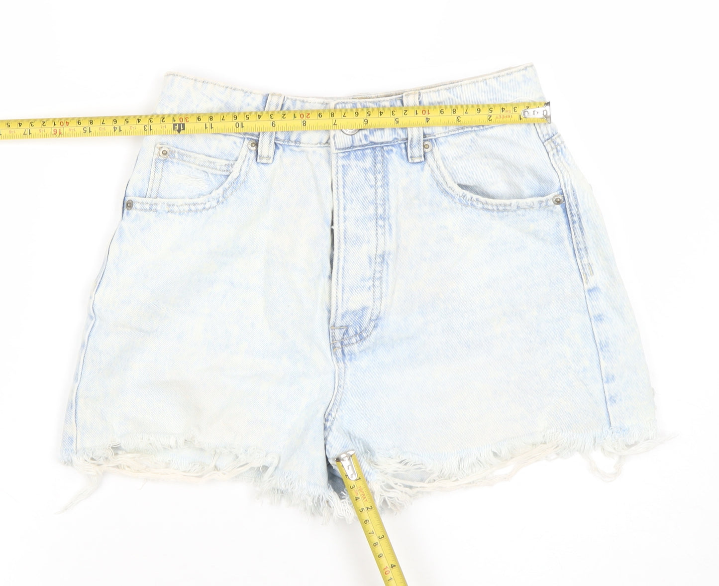 Stradivarius Womens Blue Size 6 High Rise Cut-Off Denim Shorts