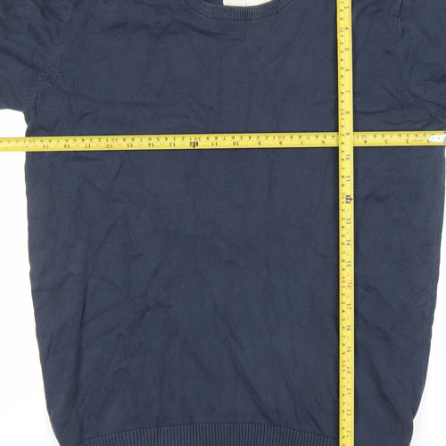 Blend Men's Blue Cotton Crew Neck Long Sleeve Pullover Jumper L