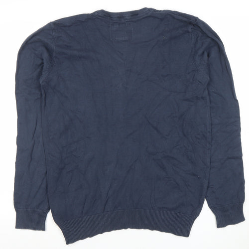 Blend Men's Blue Cotton Crew Neck Long Sleeve Pullover Jumper L